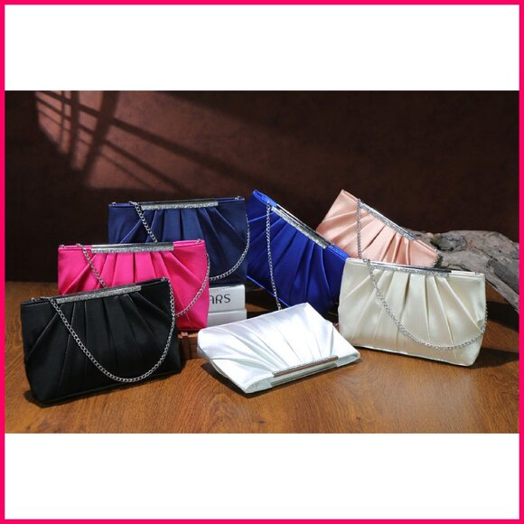 Elegant Pleated Evening Clutch Rhinestone Sparkly Formal Wedding Party Prom
